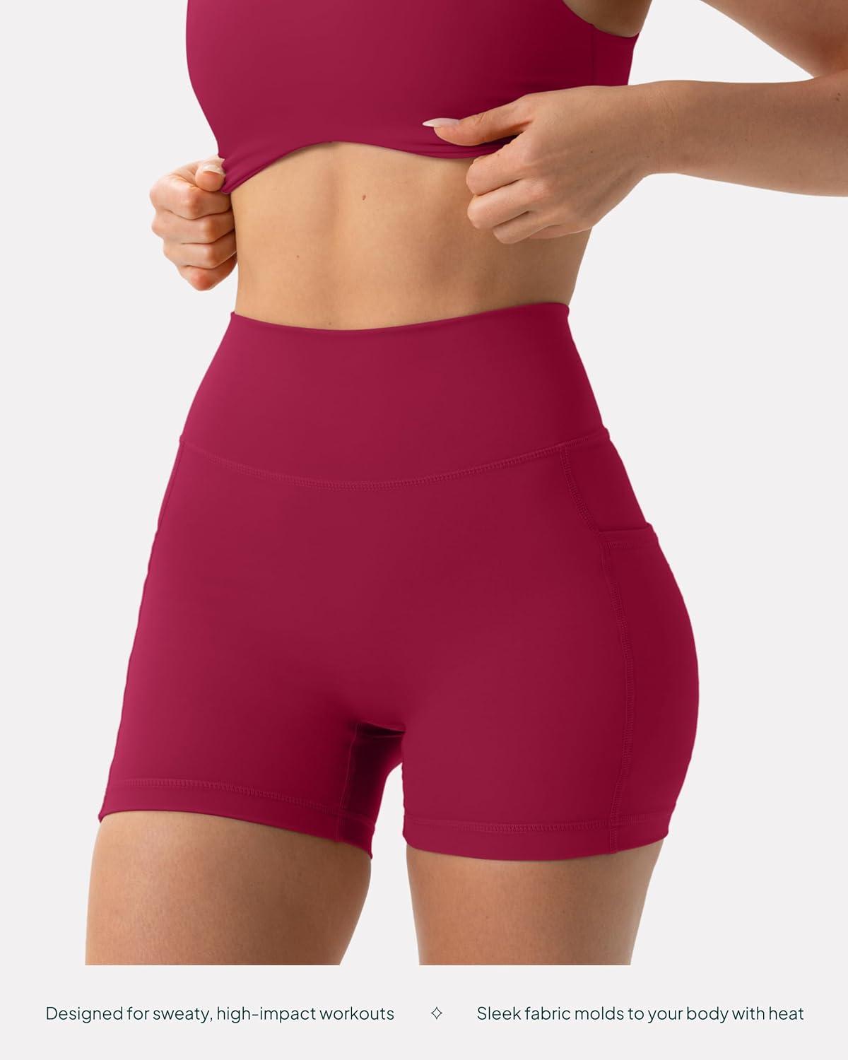 imagePAVOI ACTIVE Shorts with Pockets  Compressive High Waisted Butt Sculpting 4quot ampamp 6quot Womens Biker Shorts  HiPerform XXS to 3XBerry