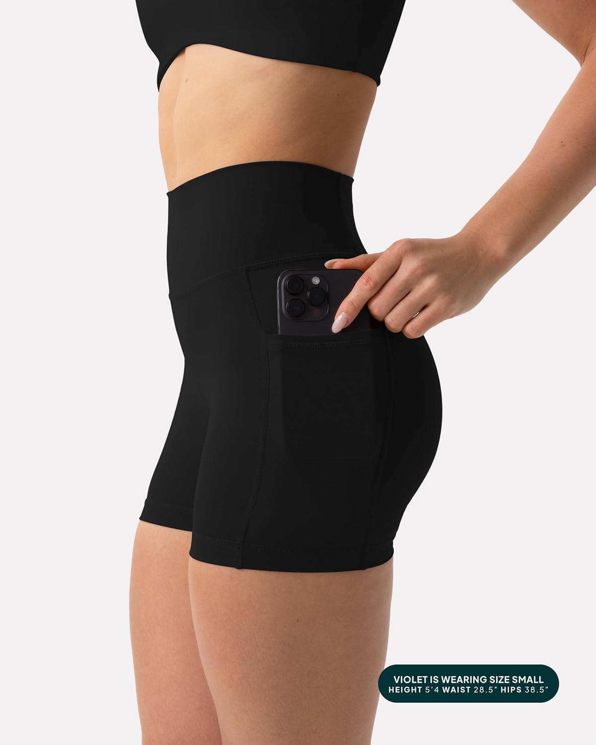 imagePAVOI ACTIVE Shorts with Pockets  Compressive High Waisted Butt Sculpting 4quot ampamp 6quot Womens Biker Shorts  HiPerform XXS to 3XBlack