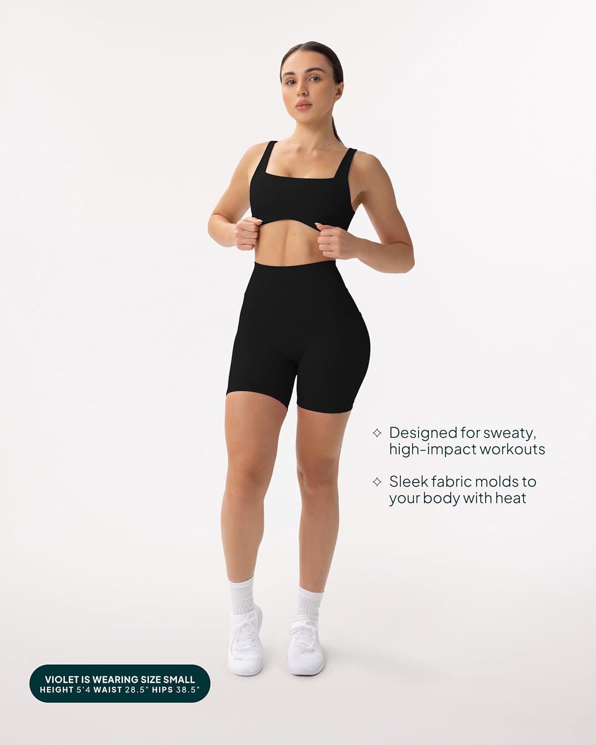 imagePAVOI ACTIVE Shorts with Pockets  Compressive High Waisted Butt Sculpting 4quot ampamp 6quot Womens Biker Shorts  HiPerform XXS to 3XBlack