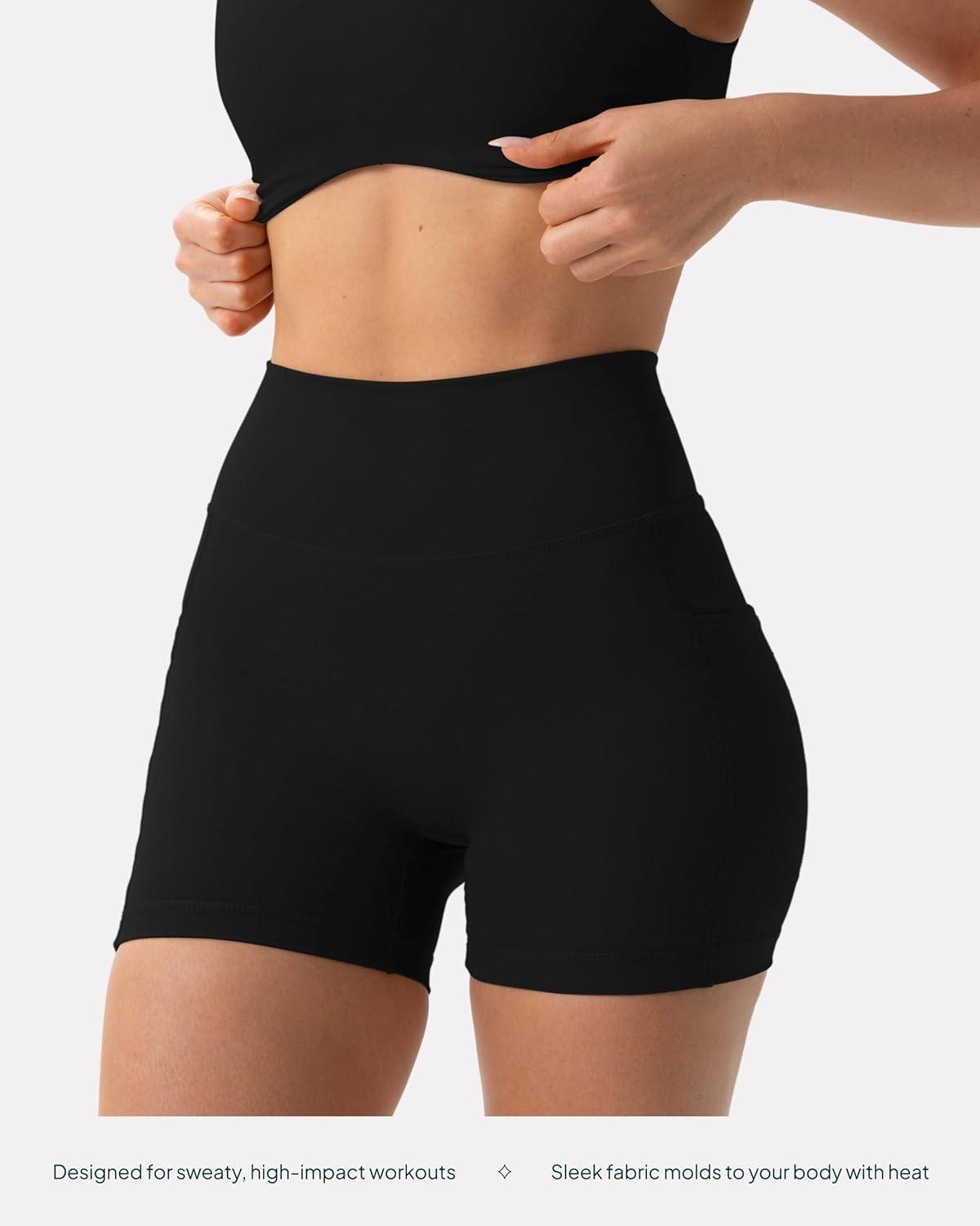 imagePAVOI ACTIVE Shorts with Pockets  Compressive High Waisted Butt Sculpting 4quot ampamp 6quot Womens Biker Shorts  HiPerform XXS to 3XBlack