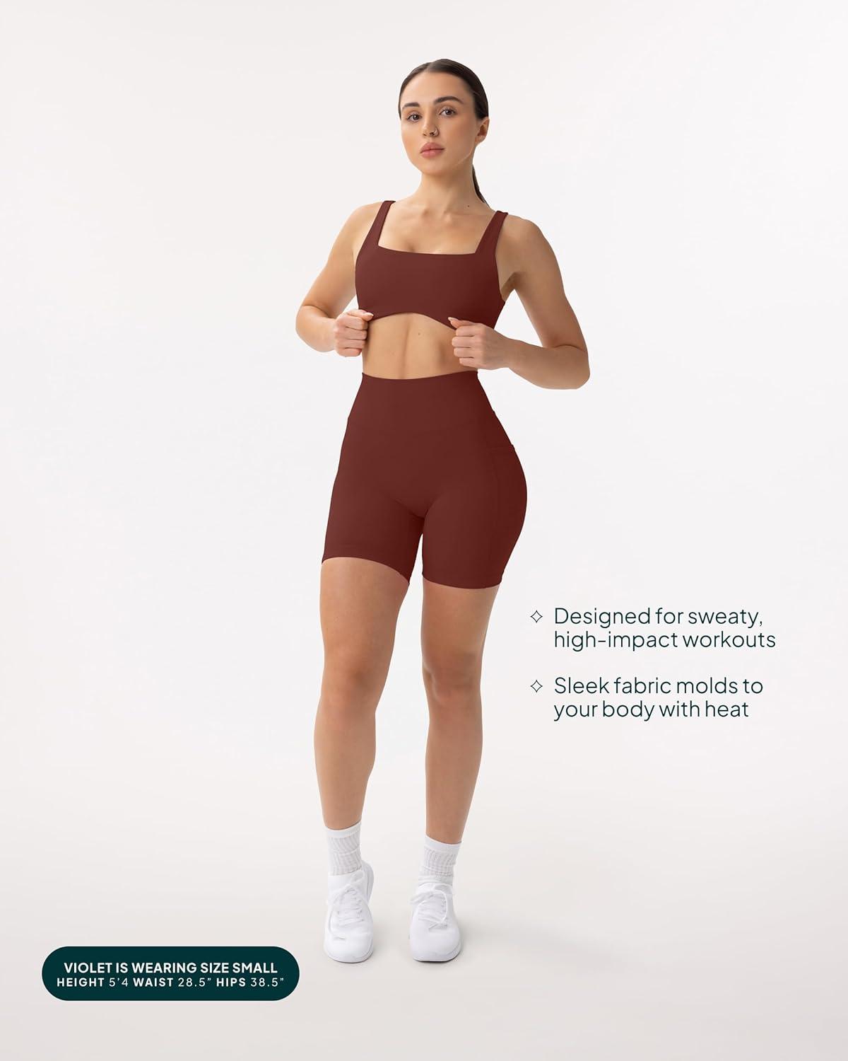 imagePAVOI ACTIVE Shorts with Pockets  Compressive High Waisted Butt Sculpting 4quot ampamp 6quot Womens Biker Shorts  HiPerform XXS to 3XChocolate