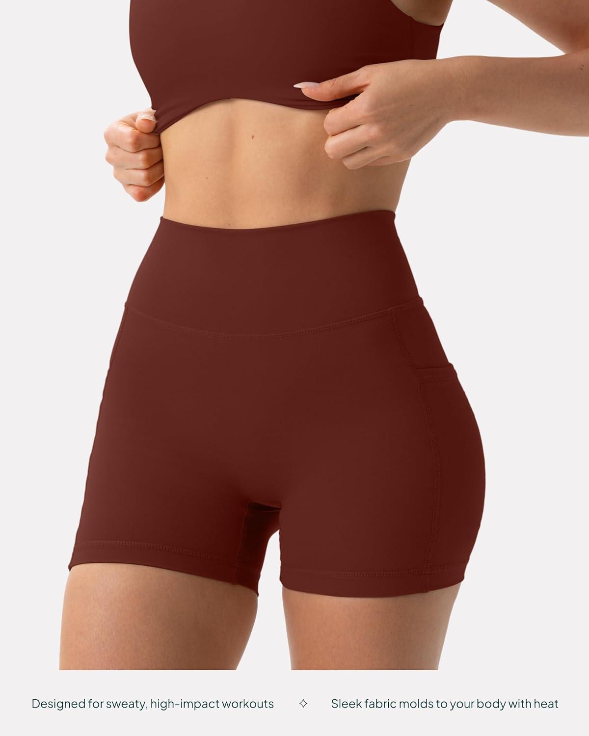 imagePAVOI ACTIVE Shorts with Pockets  Compressive High Waisted Butt Sculpting 4quot ampamp 6quot Womens Biker Shorts  HiPerform XXS to 3XChocolate
