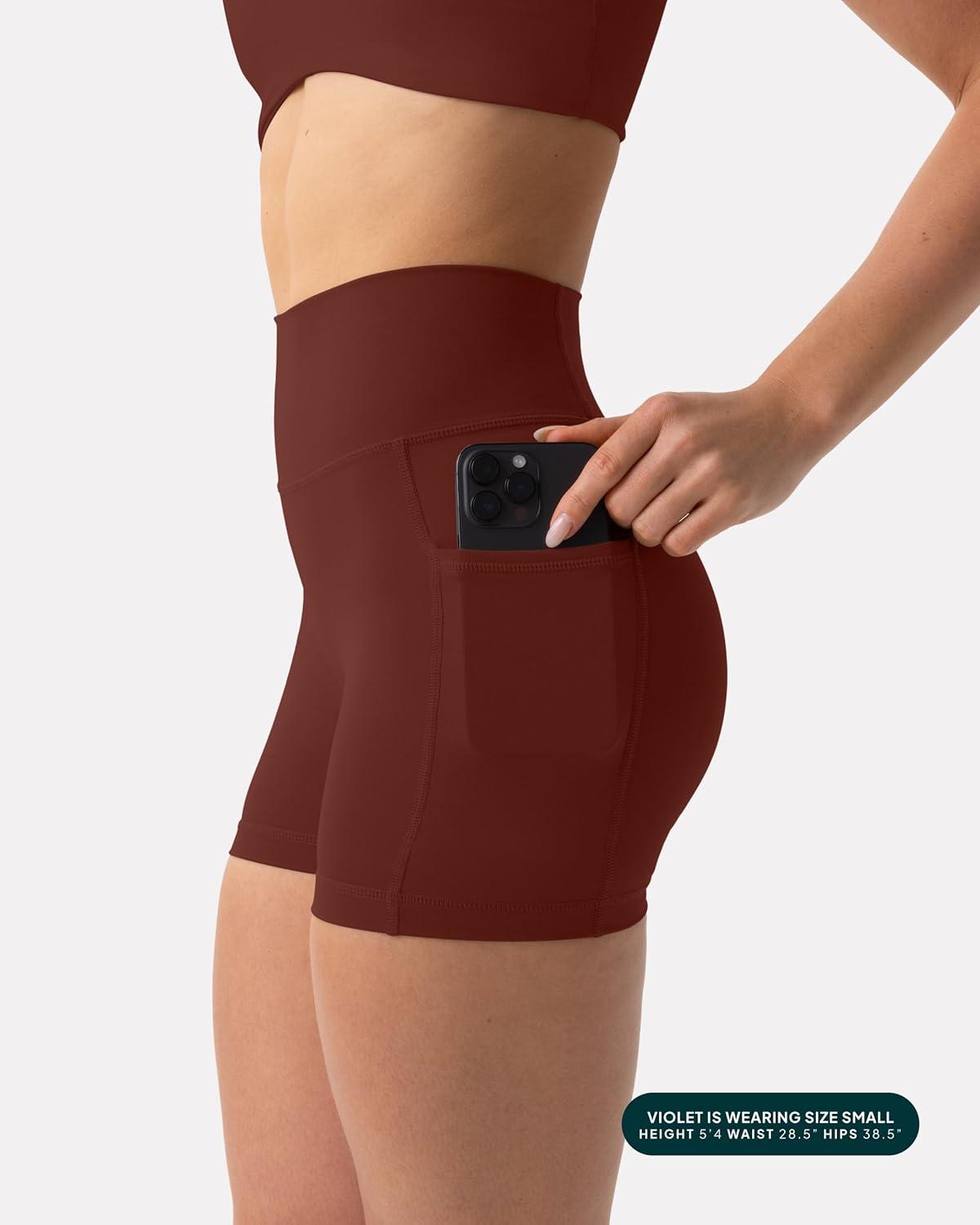 imagePAVOI ACTIVE Shorts with Pockets  Compressive High Waisted Butt Sculpting 4quot ampamp 6quot Womens Biker Shorts  HiPerform XXS to 3XChocolate
