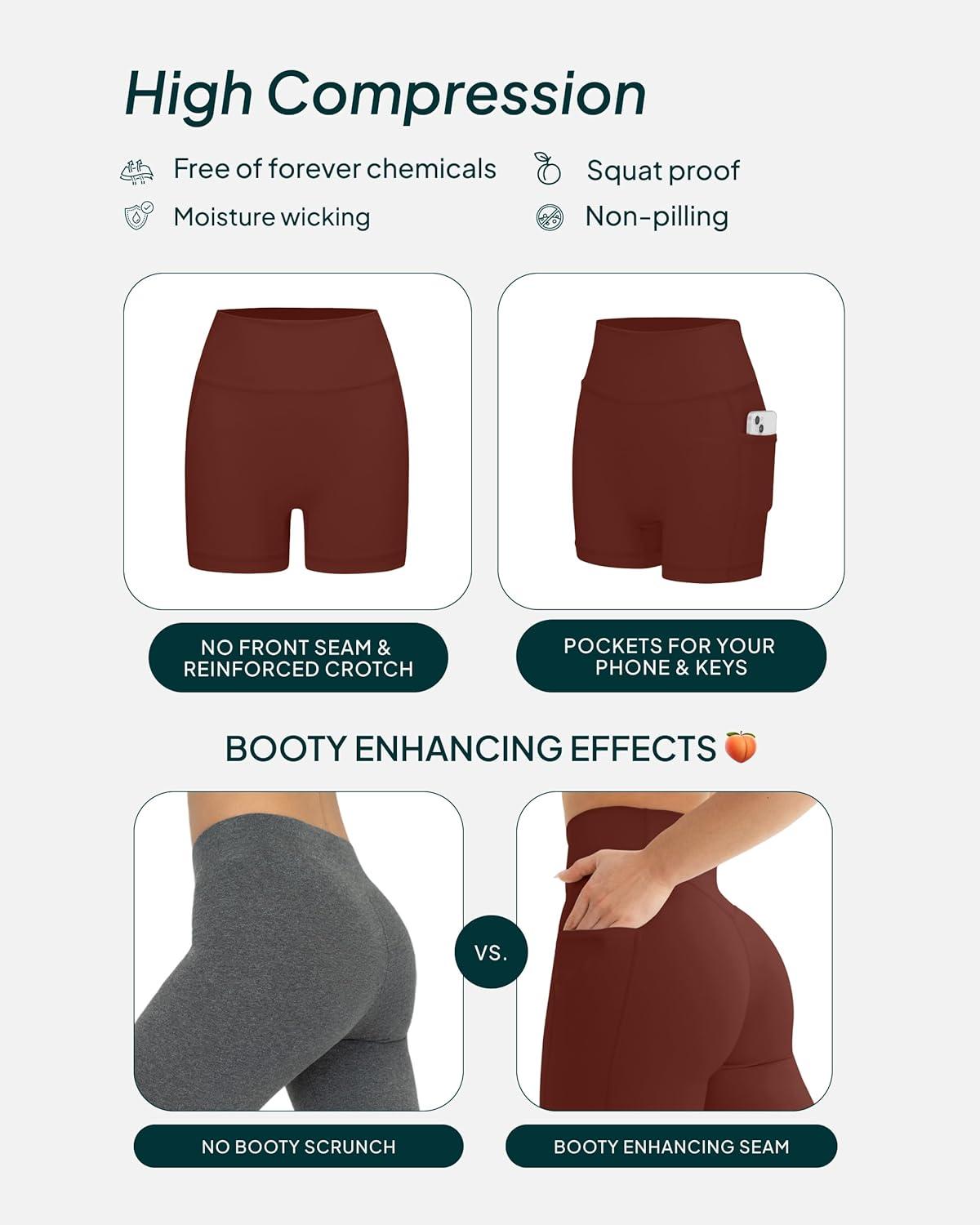 imagePAVOI ACTIVE Shorts with Pockets  Compressive High Waisted Butt Sculpting 4quot ampamp 6quot Womens Biker Shorts  HiPerform XXS to 3XChocolate