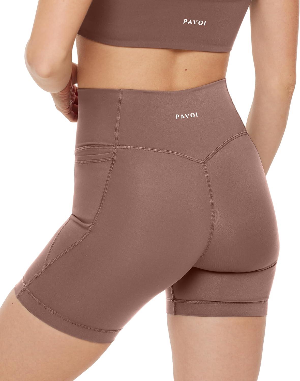 imagePAVOI ACTIVE Shorts with Pockets  Compressive High Waisted Butt Sculpting 4quot ampamp 6quot Womens Biker Shorts  HiPerform XXS to 3XClay