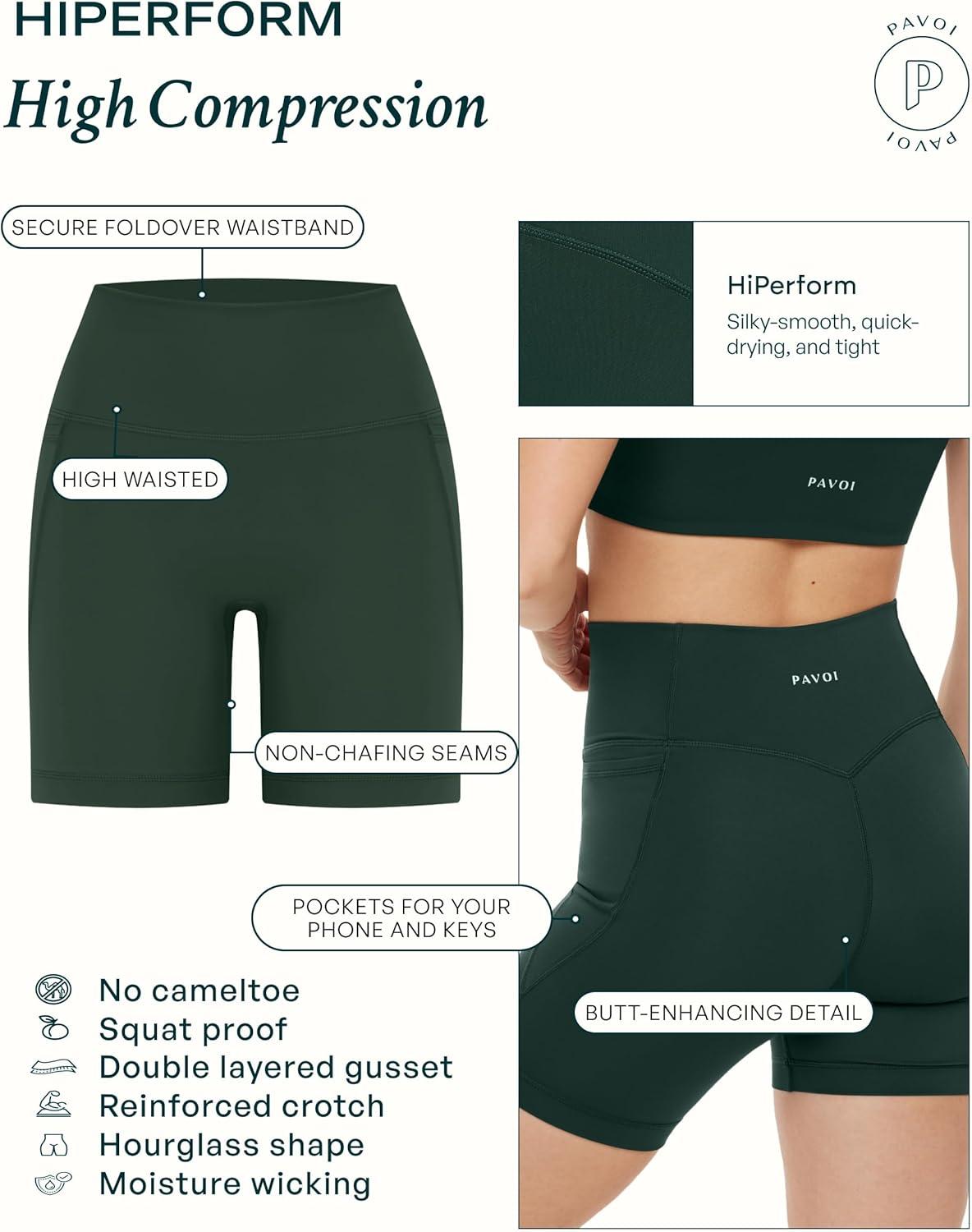 imagePAVOI ACTIVE Shorts with Pockets  Compressive High Waisted Butt Sculpting 4quot ampamp 6quot Womens Biker Shorts  HiPerform XXS to 3XClay