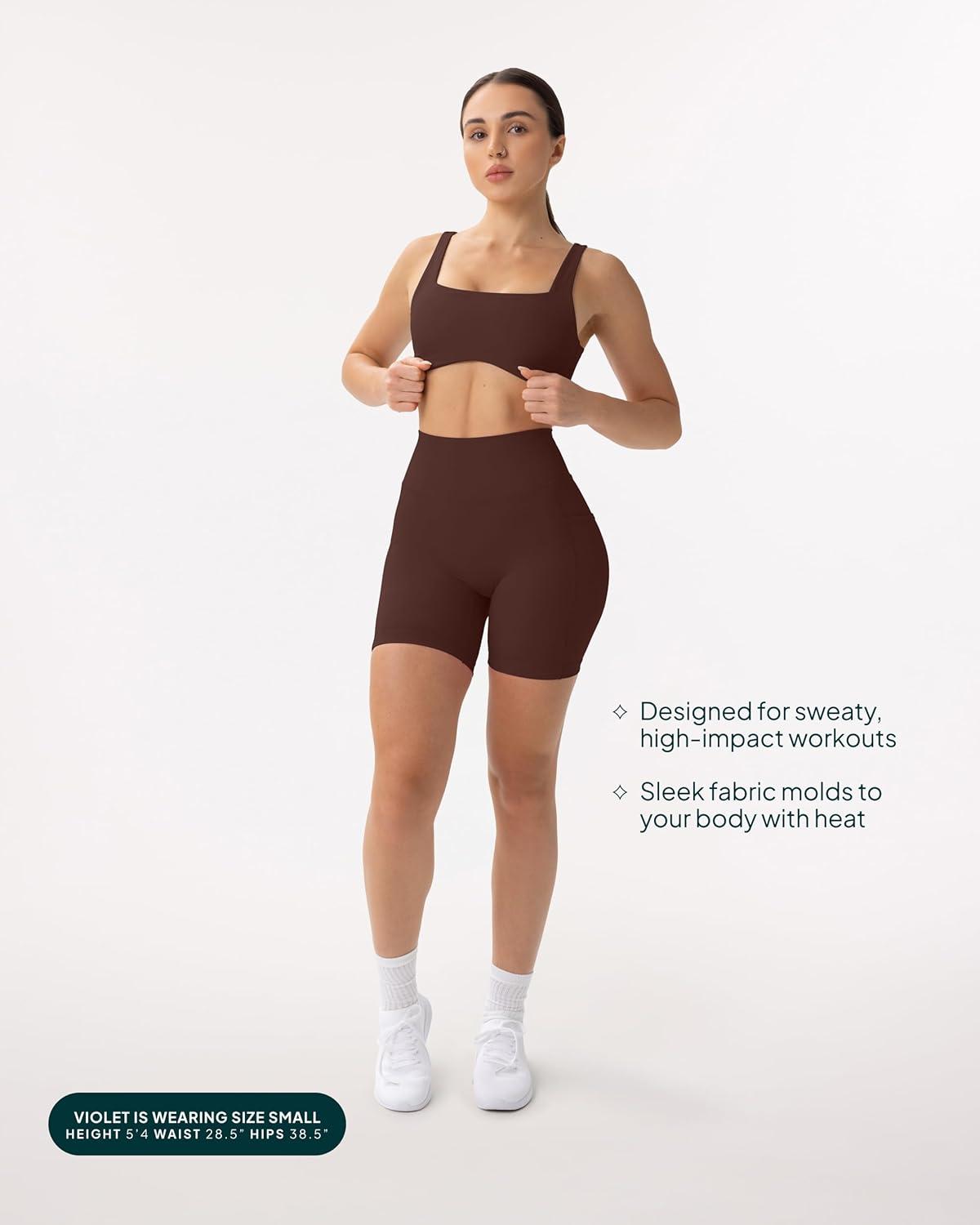 imagePAVOI ACTIVE Shorts with Pockets  Compressive High Waisted Butt Sculpting 4quot ampamp 6quot Womens Biker Shorts  HiPerform XXS to 3XCocoa