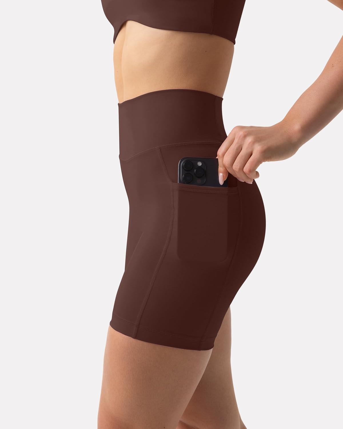 imagePAVOI ACTIVE Shorts with Pockets  Compressive High Waisted Butt Sculpting 4quot ampamp 6quot Womens Biker Shorts  HiPerform XXS to 3XCocoa