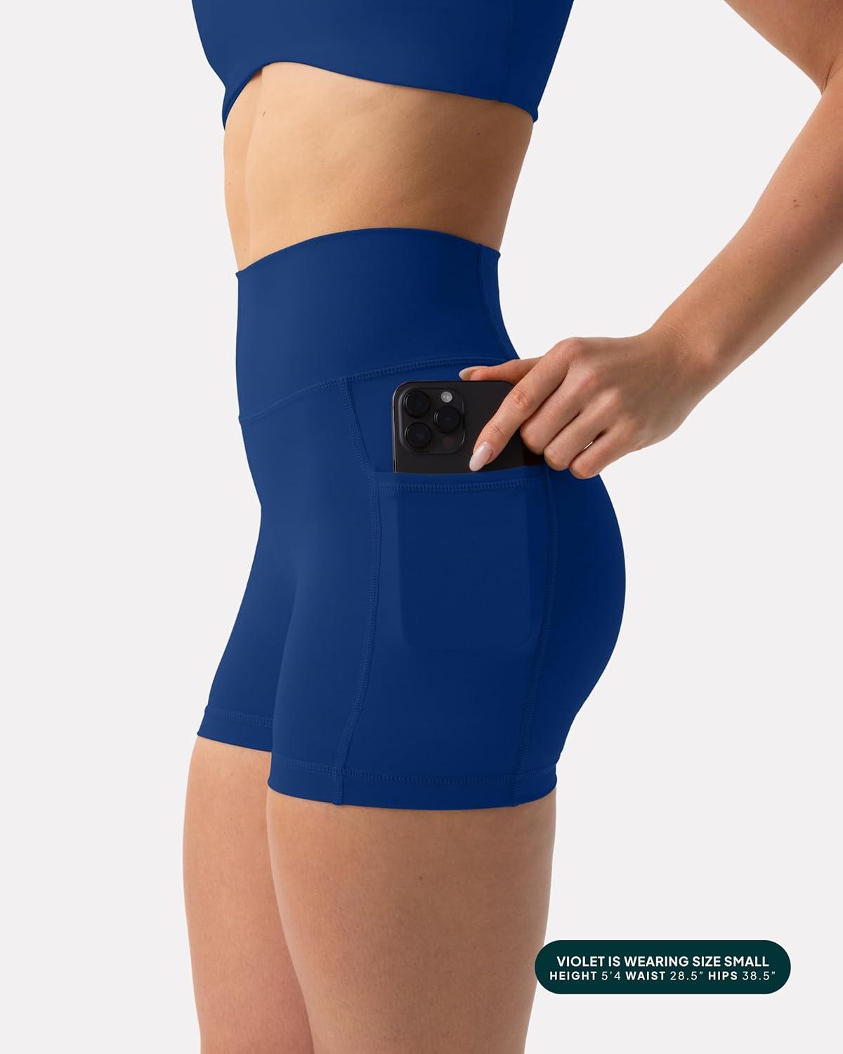 imagePAVOI ACTIVE Shorts with Pockets  Compressive High Waisted Butt Sculpting 4quot ampamp 6quot Womens Biker Shorts  HiPerform XXS to 3XIndigo