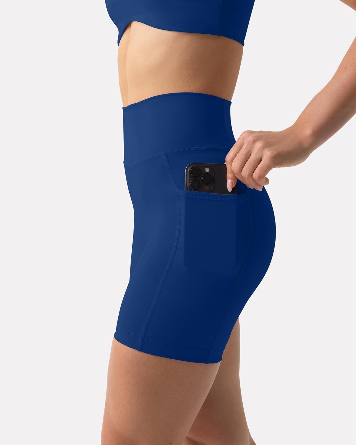 imagePAVOI ACTIVE Shorts with Pockets  Compressive High Waisted Butt Sculpting 4quot ampamp 6quot Womens Biker Shorts  HiPerform XXS to 3XIndigo