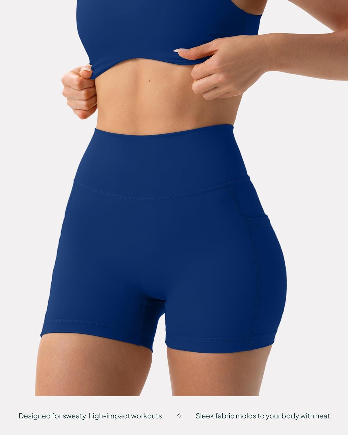 imagePAVOI ACTIVE Shorts with Pockets  Compressive High Waisted Butt Sculpting 4quot ampamp 6quot Womens Biker Shorts  HiPerform XXS to 3XIndigo