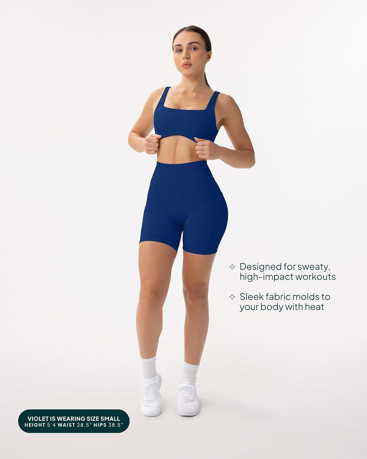 imagePAVOI ACTIVE Shorts with Pockets  Compressive High Waisted Butt Sculpting 4quot ampamp 6quot Womens Biker Shorts  HiPerform XXS to 3XIndigo