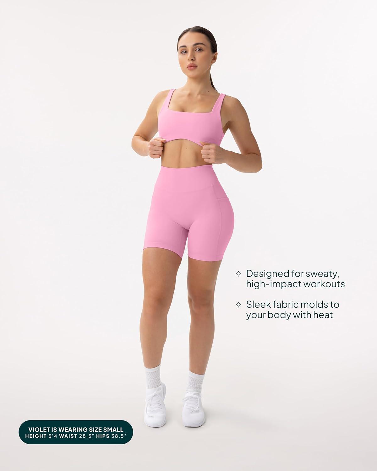 imagePAVOI ACTIVE Shorts with Pockets  Compressive High Waisted Butt Sculpting 4quot ampamp 6quot Womens Biker Shorts  HiPerform XXS to 3XPetal