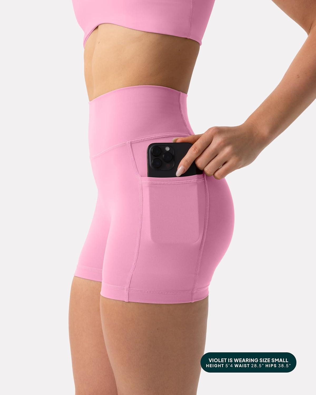 imagePAVOI ACTIVE Shorts with Pockets  Compressive High Waisted Butt Sculpting 4quot ampamp 6quot Womens Biker Shorts  HiPerform XXS to 3XPetal