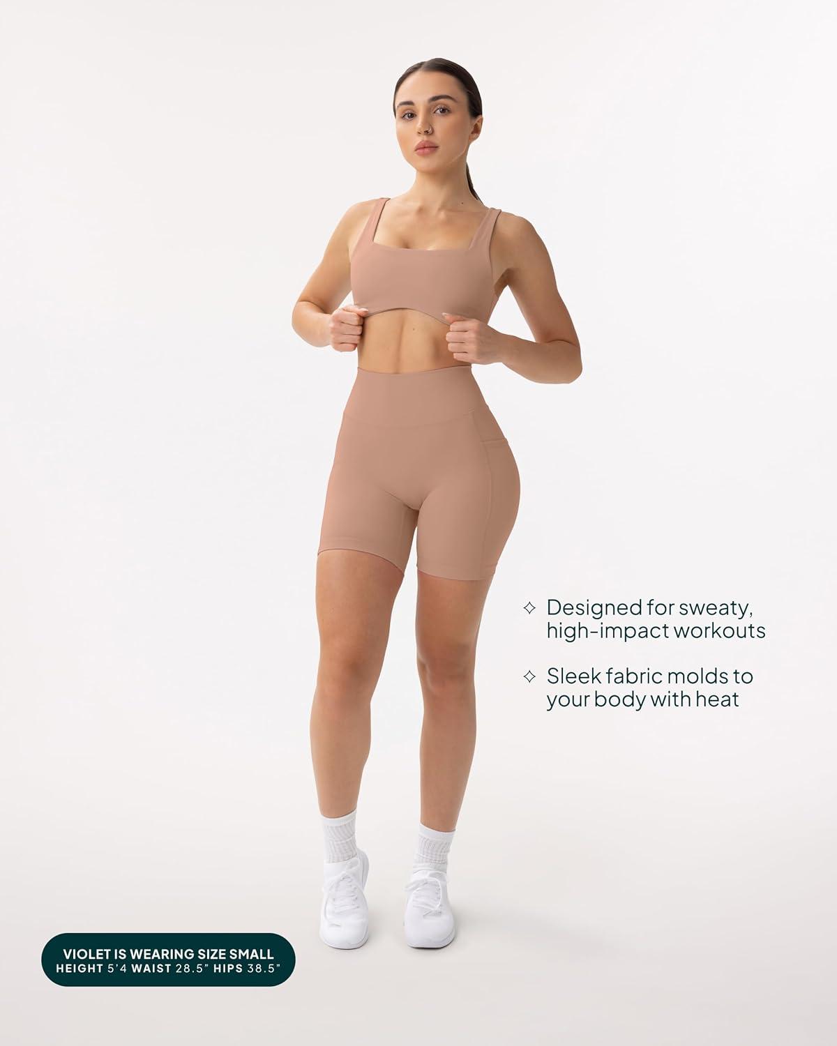 imagePAVOI ACTIVE Shorts with Pockets  Compressive High Waisted Butt Sculpting 4quot ampamp 6quot Womens Biker Shorts  HiPerform XXS to 3XSienna