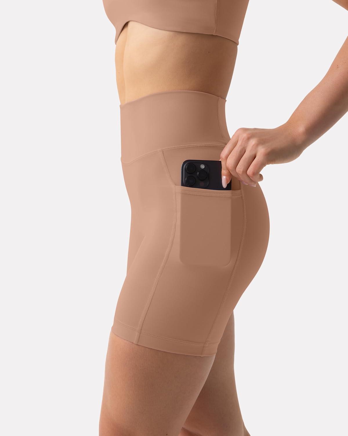 imagePAVOI ACTIVE Shorts with Pockets  Compressive High Waisted Butt Sculpting 4quot ampamp 6quot Womens Biker Shorts  HiPerform XXS to 3XSienna