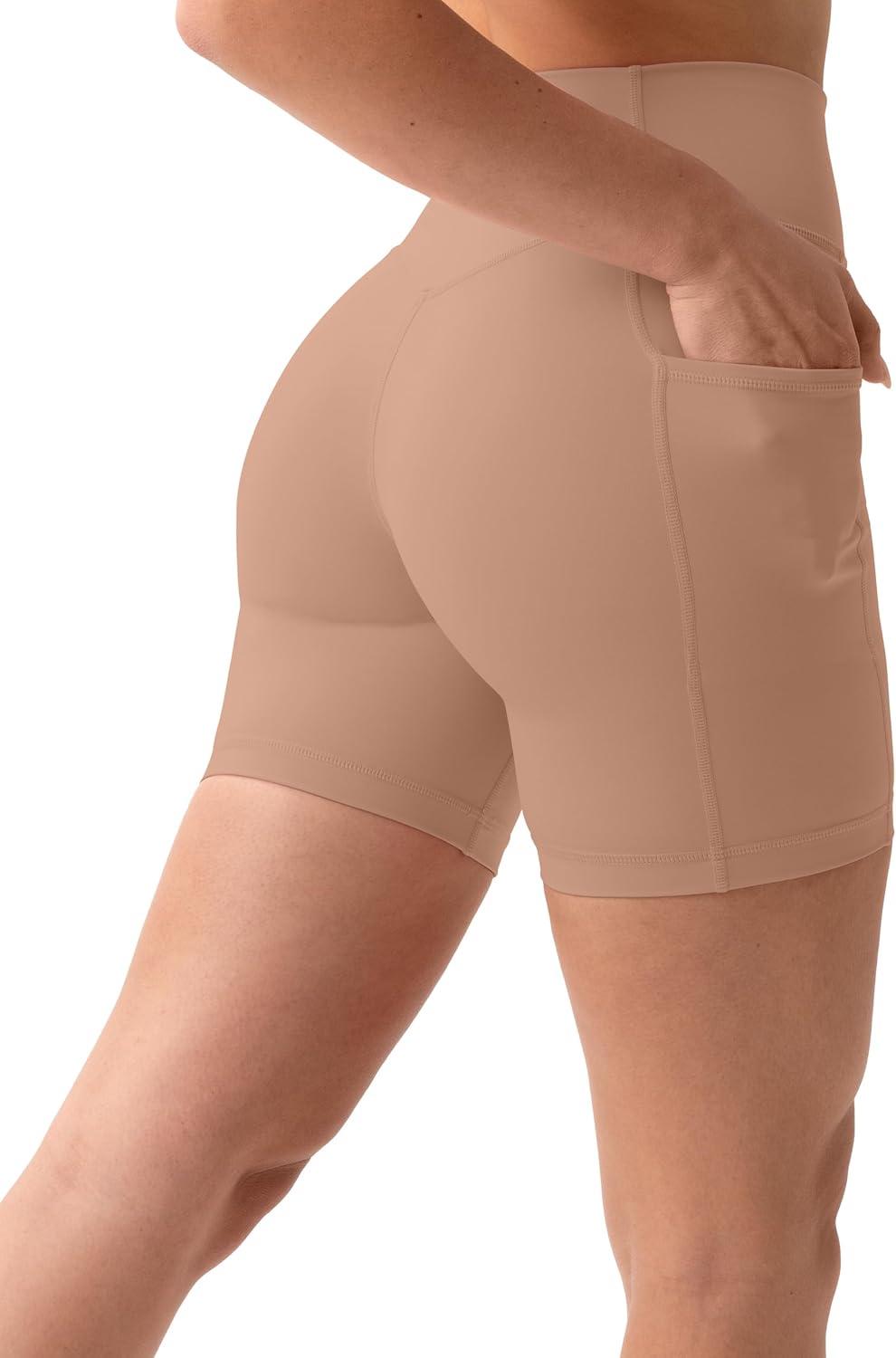 imagePAVOI ACTIVE Shorts with Pockets  Compressive High Waisted Butt Sculpting 4quot ampamp 6quot Womens Biker Shorts  HiPerform XXS to 3XSienna