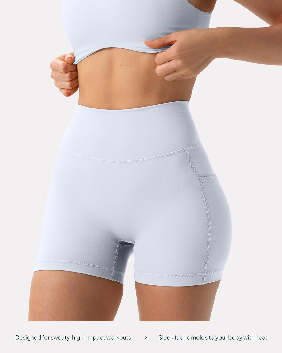imagePAVOI ACTIVE Shorts with Pockets  Compressive High Waisted Butt Sculpting 4quot ampamp 6quot Womens Biker Shorts  HiPerform XXS to 3XSilver