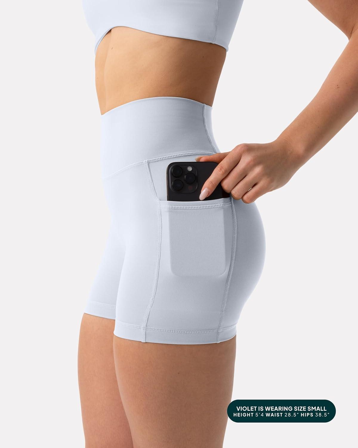 imagePAVOI ACTIVE Shorts with Pockets  Compressive High Waisted Butt Sculpting 4quot ampamp 6quot Womens Biker Shorts  HiPerform XXS to 3XSilver
