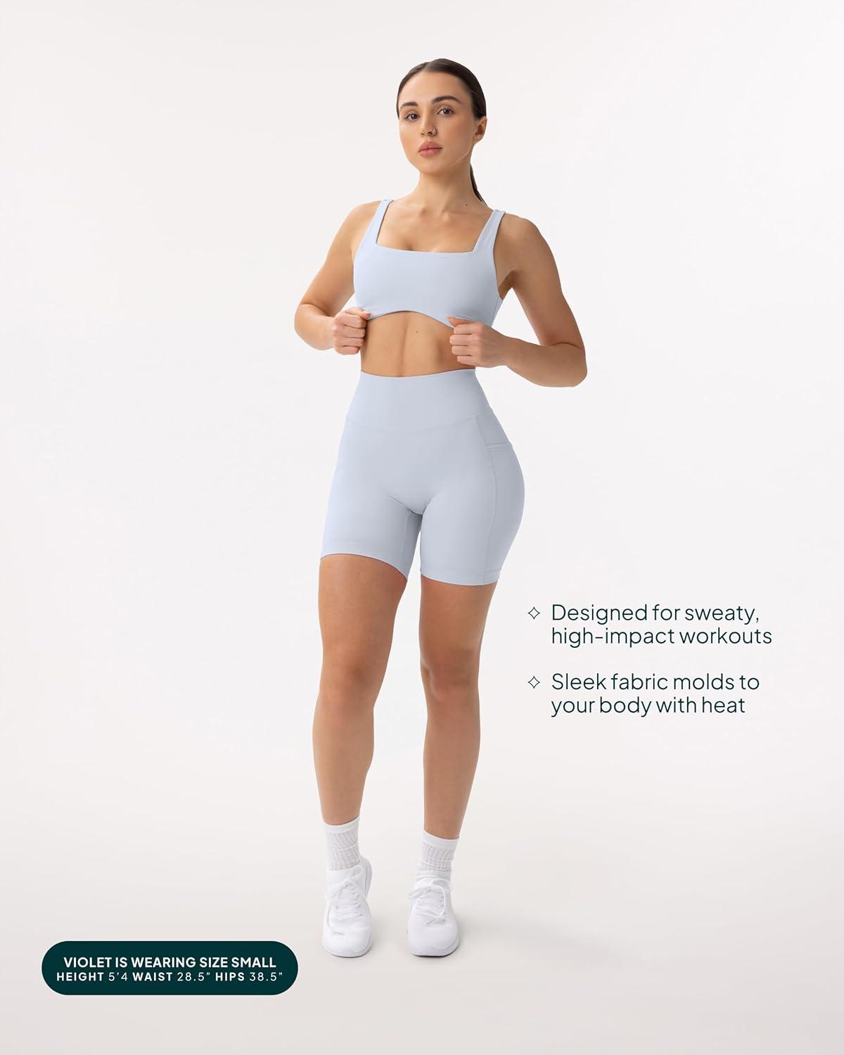 imagePAVOI ACTIVE Shorts with Pockets  Compressive High Waisted Butt Sculpting 4quot ampamp 6quot Womens Biker Shorts  HiPerform XXS to 3XSilver