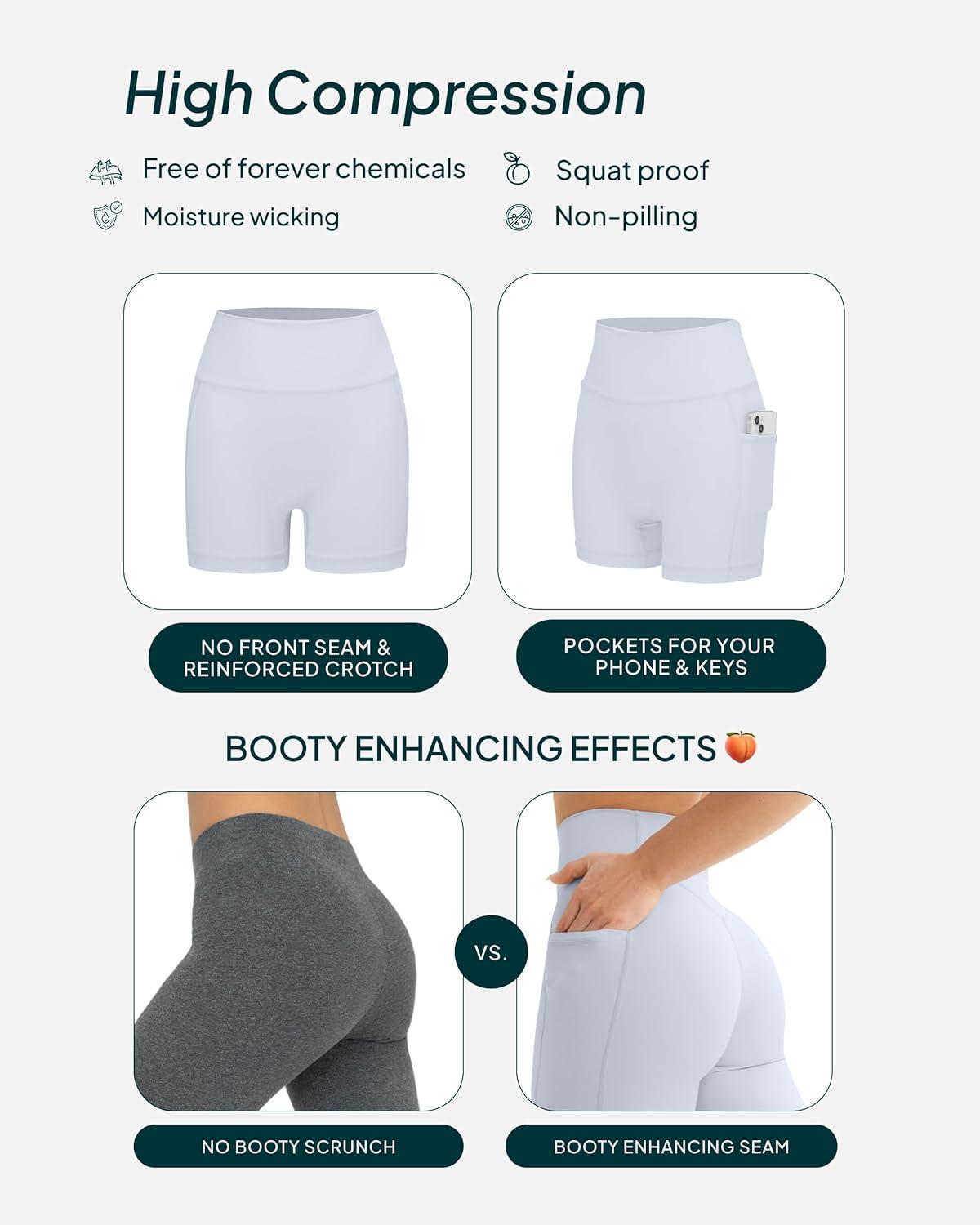 imagePAVOI ACTIVE Shorts with Pockets  Compressive High Waisted Butt Sculpting 4quot ampamp 6quot Womens Biker Shorts  HiPerform XXS to 3XSilver