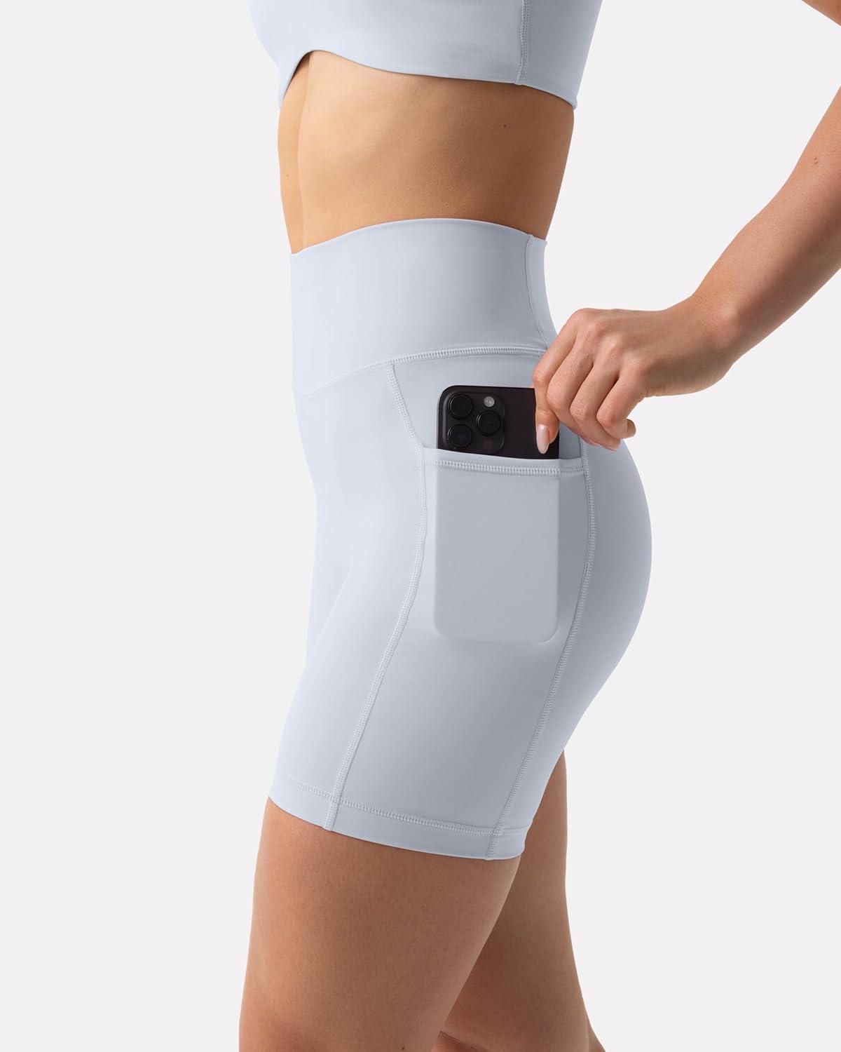 imagePAVOI ACTIVE Shorts with Pockets  Compressive High Waisted Butt Sculpting 4quot ampamp 6quot Womens Biker Shorts  HiPerform XXS to 3XSilver