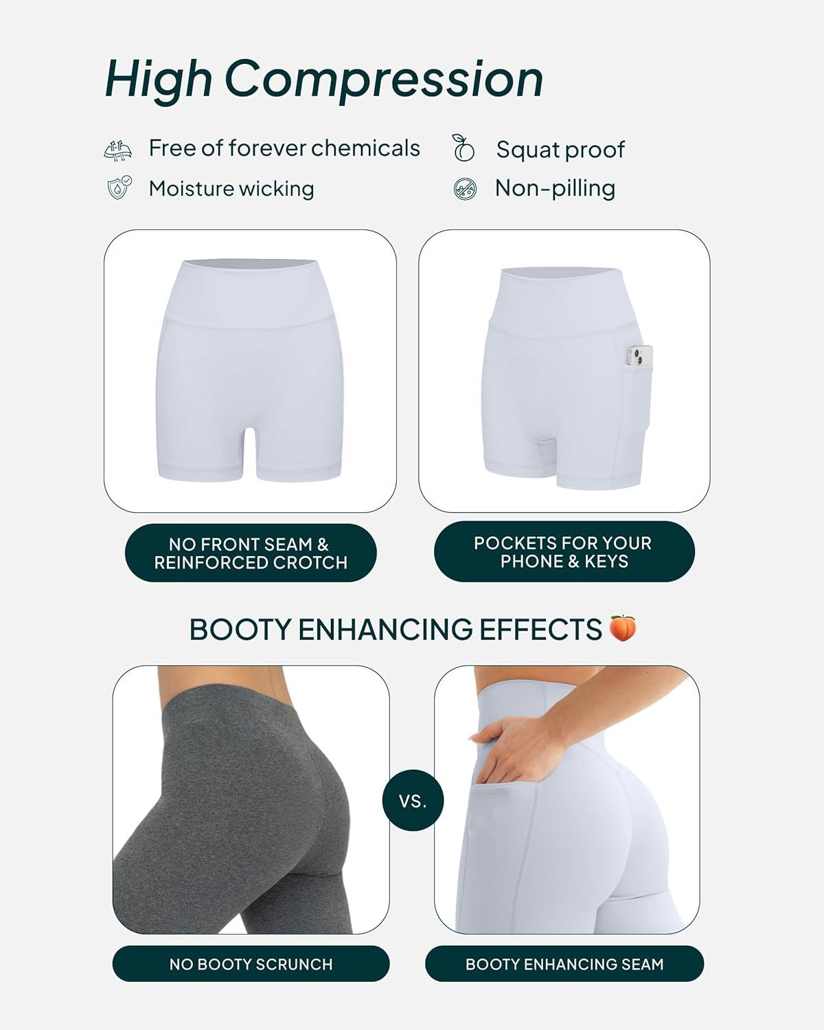 imagePAVOI ACTIVE Shorts with Pockets  Compressive High Waisted Butt Sculpting 4quot ampamp 6quot Womens Biker Shorts  HiPerform XXS to 3XSilver