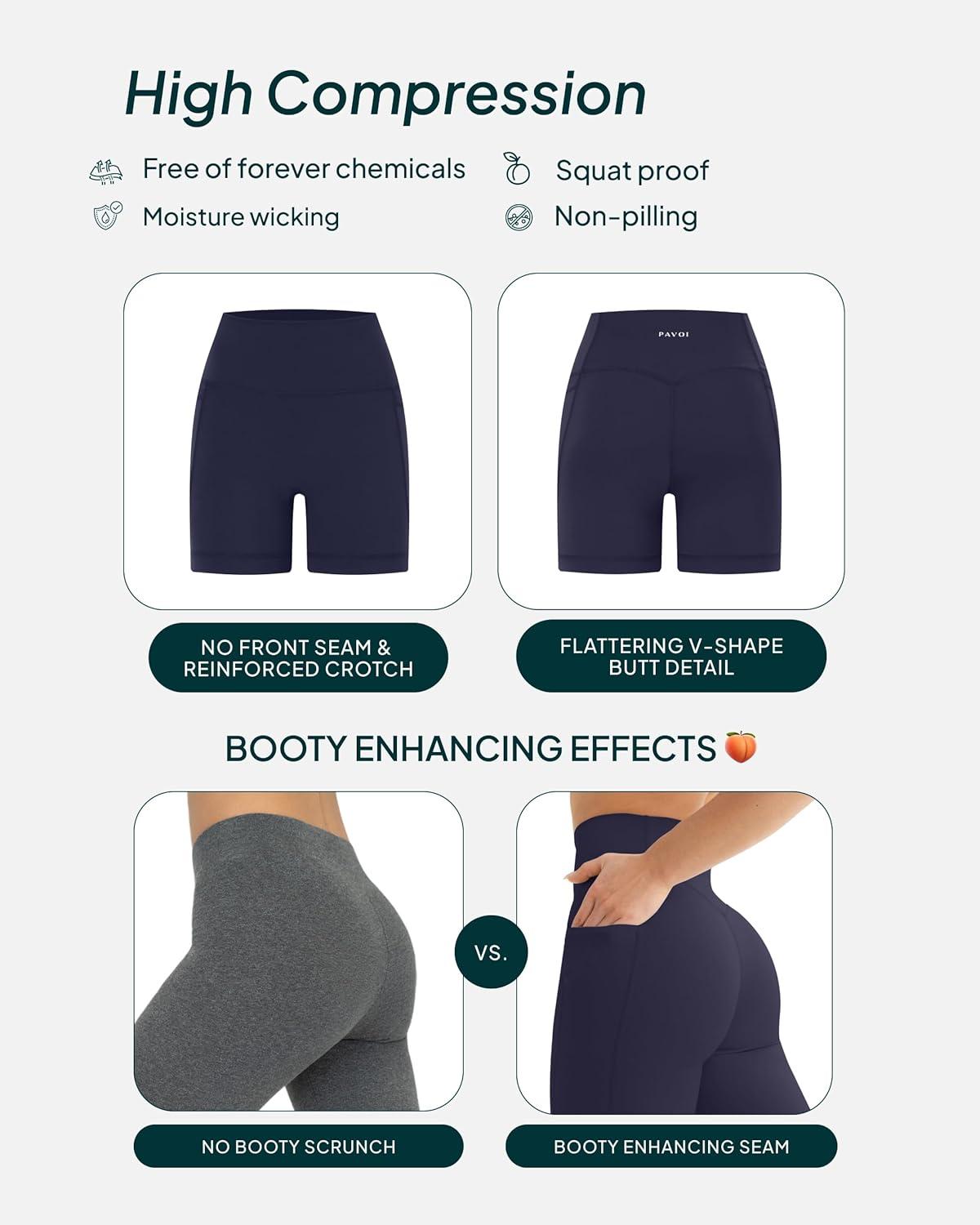 imagePAVOI ACTIVE Shorts with Pockets  Compressive High Waisted Butt Sculpting 4quot ampamp 6quot Womens Biker Shorts  HiPerform XXS to 3XTwilight