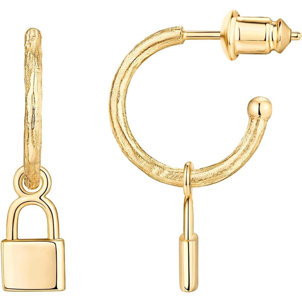 imagePAVOI 14K Gold Plated 925 Sterling Silver Post Huggie With Dangle  Small Hoop Earrings For Women  Trendy Dangle Hoop EarringsYellow Gold