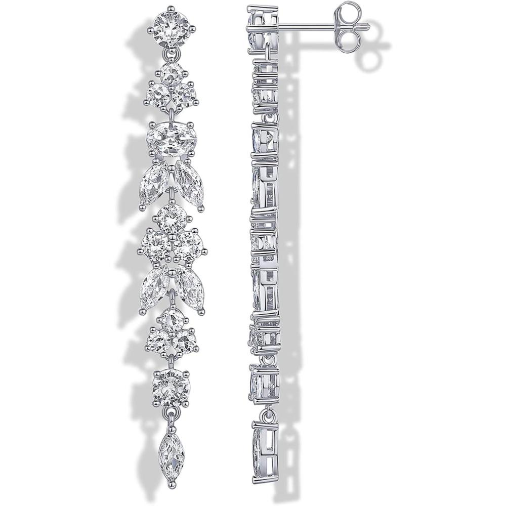 imagePAVOI 14K Gold Plated Cubic Zirconia Dangle Earrings for Women  Crystal Long Bridal Drop Earrings  Hypoallergenic Simulated Diamond Drop Dangle Wedding Jewelry for Brides and BridesmaidWhite Gold