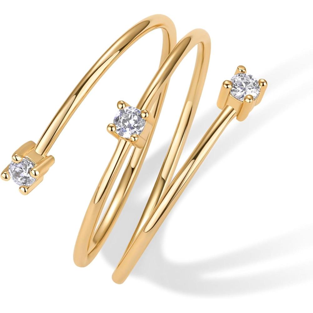 imagePAVOI 14K Gold Plated Dainty Wrap Ring for Women  Thin Spiral Band with Cubic Zirconia  Minimalist Dainty Open Rings for Women  Wrap Around Bands Trendy Fashion JewelryYellow Gold