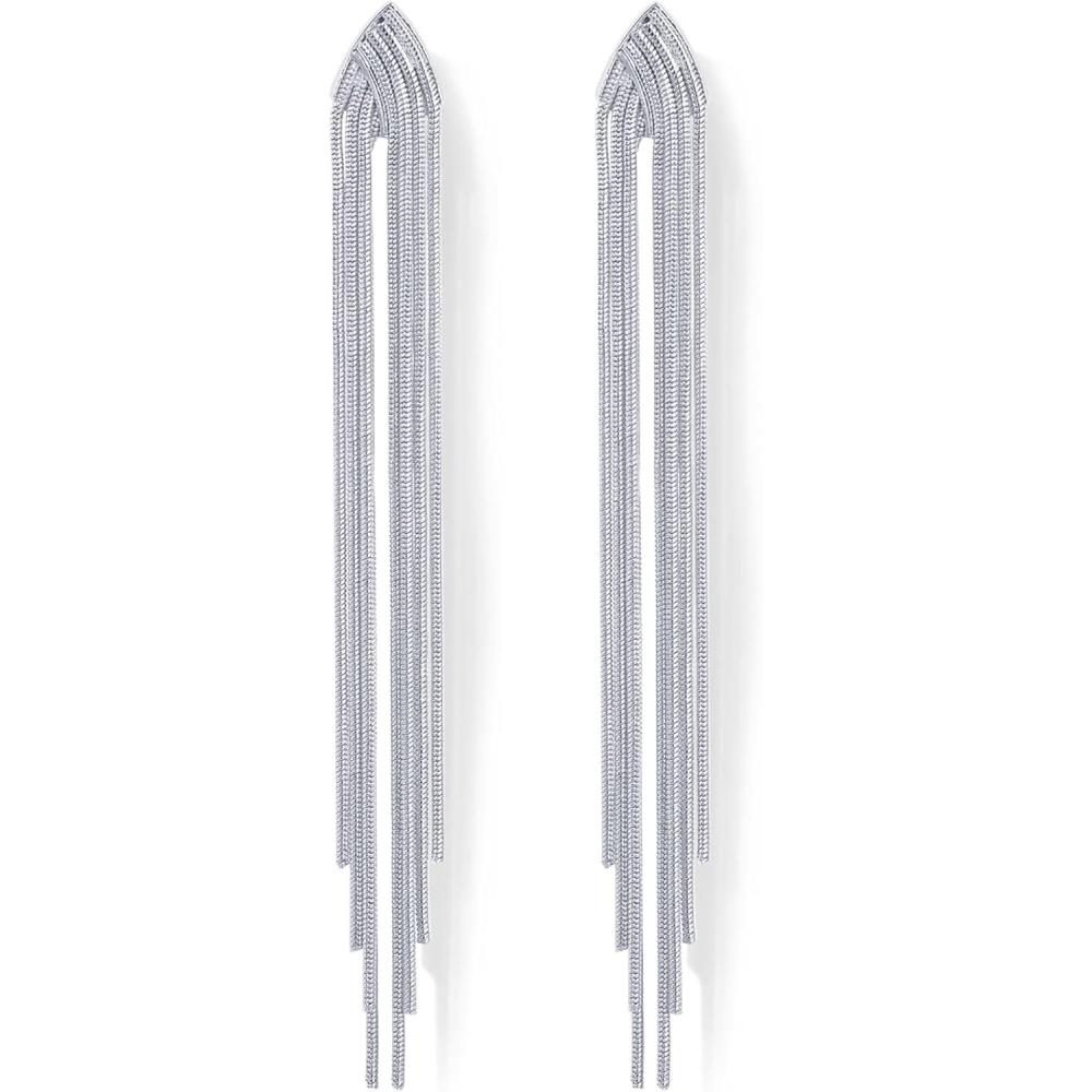 imagePAVOI 14K Gold Plated Long Tassel Dangle Earrings for Women  925 Sterling Silver Posts Elegant Rhinestone Chain Chandelier Drop Earrings  Statement JewelryWhite Gold