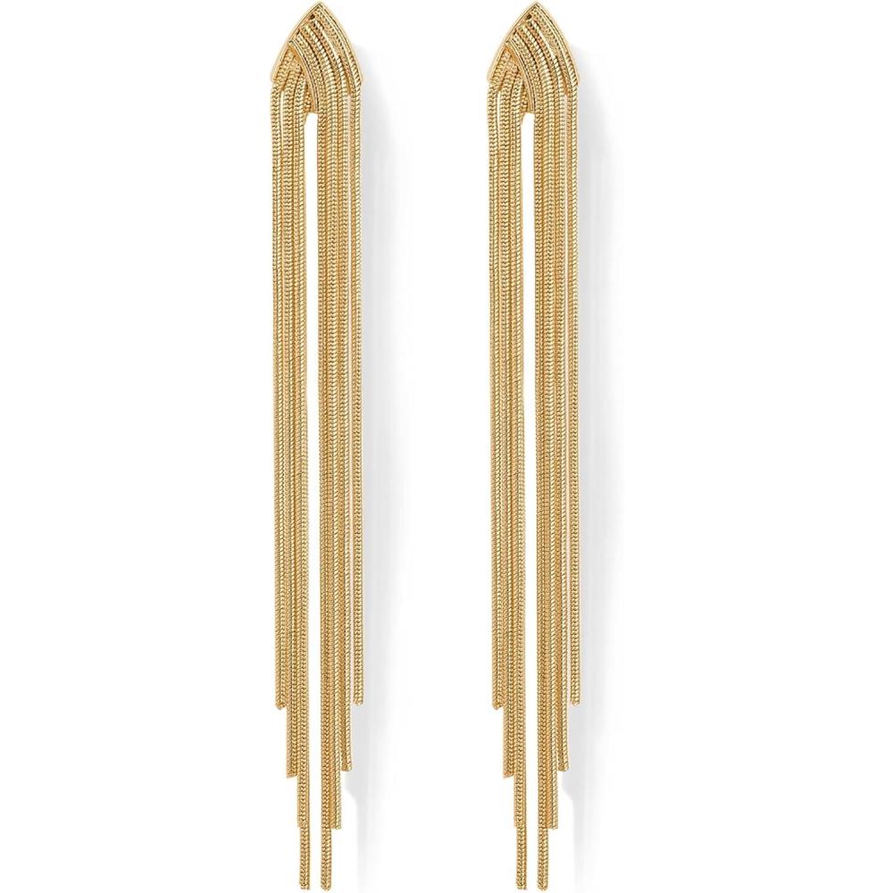 imagePAVOI 14K Gold Plated Long Tassel Dangle Earrings for Women  925 Sterling Silver Posts Elegant Rhinestone Chain Chandelier Drop Earrings  Statement JewelryYellow Gold