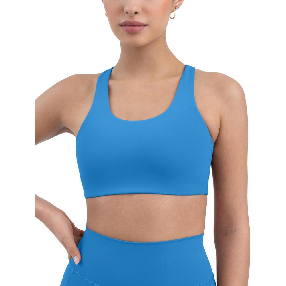imagePAVOI ACTIVE Racerback Supportive Sports Bras for Women  High Support Scoop Neck Gym Workout Bra Removable Pads  HiPerformRoyal Blue