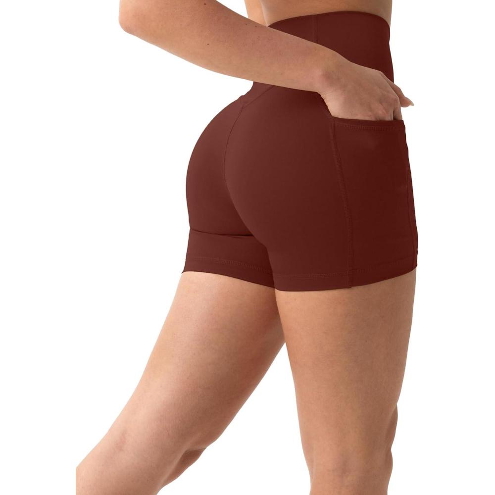imagePAVOI ACTIVE Shorts with Pockets  Compressive High Waisted Butt Sculpting 4quot ampamp 6quot Womens Biker Shorts  HiPerform XXS to 3XChocolate