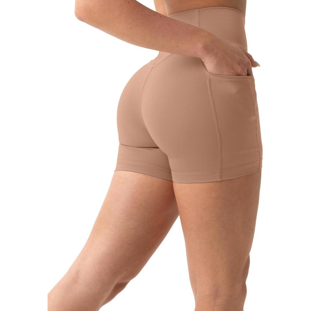 imagePAVOI ACTIVE Shorts with Pockets  Compressive High Waisted Butt Sculpting 4quot ampamp 6quot Womens Biker Shorts  HiPerform XXS to 3XSienna