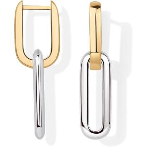 imagePAVOI 14K Gold Plated Convertible Paperclip Earrings for Women  Trendy Paper Clip Link Huggie Hoop Earrings  Chain Link Drop Dangle Hoops with Cubic Zirconia  TwoToned Statement JewelryTwoToned