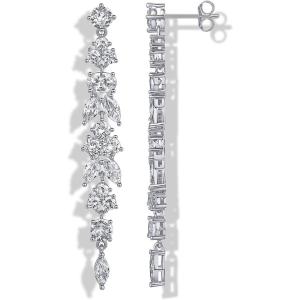 imagePAVOI 14K Gold Plated Cubic Zirconia Dangle Earrings for Women  Crystal Long Bridal Drop Earrings  Hypoallergenic Simulated Diamond Drop Dangle Wedding Jewelry for Brides and BridesmaidWhite Gold