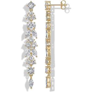 imagePAVOI 14K Gold Plated Cubic Zirconia Dangle Earrings for Women  Crystal Long Bridal Drop Earrings  Hypoallergenic Simulated Diamond Drop Dangle Wedding Jewelry for Brides and BridesmaidYellow Gold