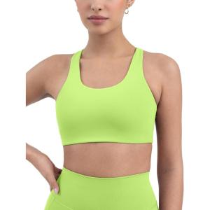 imagePAVOI ACTIVE Racerback Supportive Sports Bras for Women  High Support Scoop Neck Gym Workout Bra Removable Pads  HiPerformGlowing Green