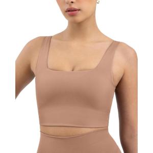 imagePAVOI ACTIVE Compression Sports Bras for Women  Medium Support Square Neck Longline Workout Bra Removable Pads  HiPerformSienna