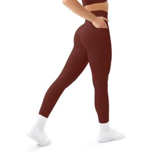 imagePAVOI ACTIVE Leggings with Pockets  Compressive High Waisted Butt Sculpting Womens Full Length Workout Pants  HiPerformChocolate