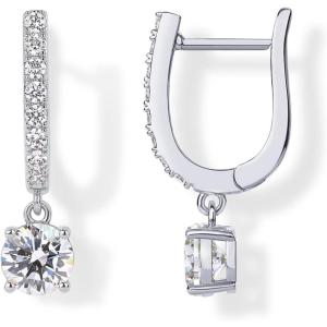 imagePAVOI 14K Gold Plated Dangle Hoop Earrings for Women  Bridal Small Dangle Gold Earrings with 925 Sterling Silver Posts  Cubic Zirconia Huggie Drop Trendy Fashion JewelryWhite Gold