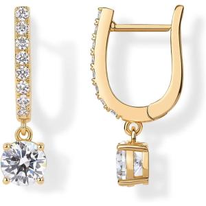 imagePAVOI 14K Gold Plated Dangle Hoop Earrings for Women  Bridal Small Dangle Gold Earrings with 925 Sterling Silver Posts  Cubic Zirconia Huggie Drop Trendy Fashion JewelryYellow Gold