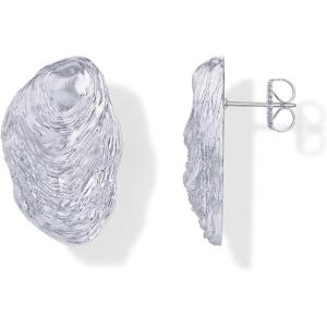 imagePAVOI 14K Gold Plated Chunky Sea Shell Earrings for Women  Statement Coastal Seashell Stud Earrings  Trendy Beach Geometric Ridge Studs Summer JewelryWhite Gold