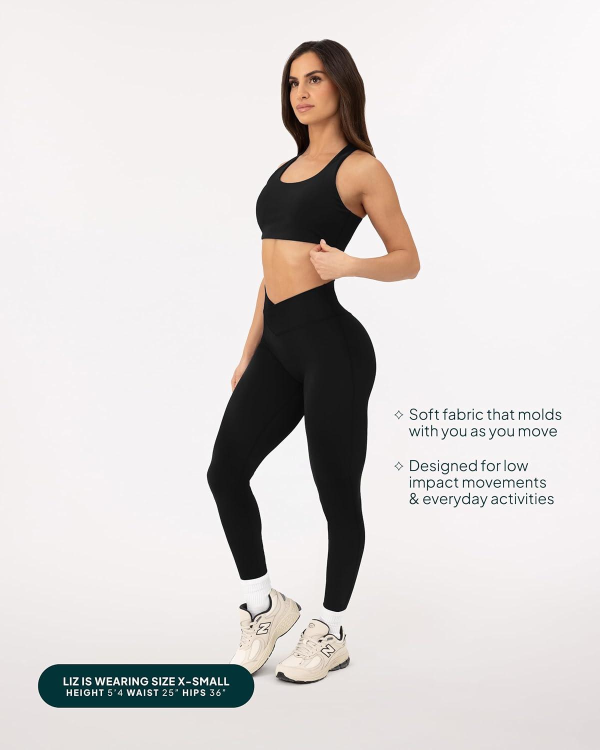 imagePAVOI ACTIVE Pilates Crossover Leggings for Women  Buttery Soft High Waisted V Cut Cross Waist Workout Yoga Pants  FlexFlowBlack