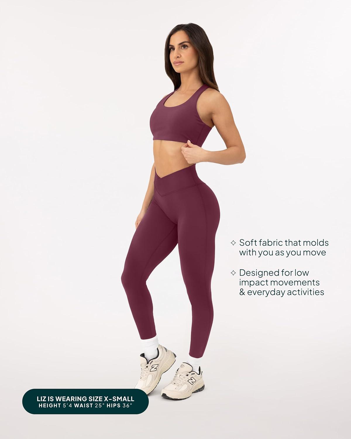 imagePAVOI ACTIVE Pilates Crossover Leggings for Women  Buttery Soft High Waisted V Cut Cross Waist Workout Yoga Pants  FlexFlowBordeaux