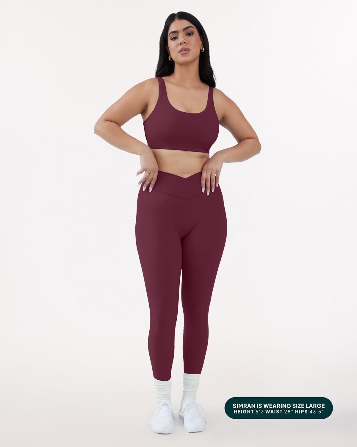 imagePAVOI ACTIVE Pilates Crossover Leggings for Women  Buttery Soft High Waisted V Cut Cross Waist Workout Yoga Pants  FlexFlowBordeaux