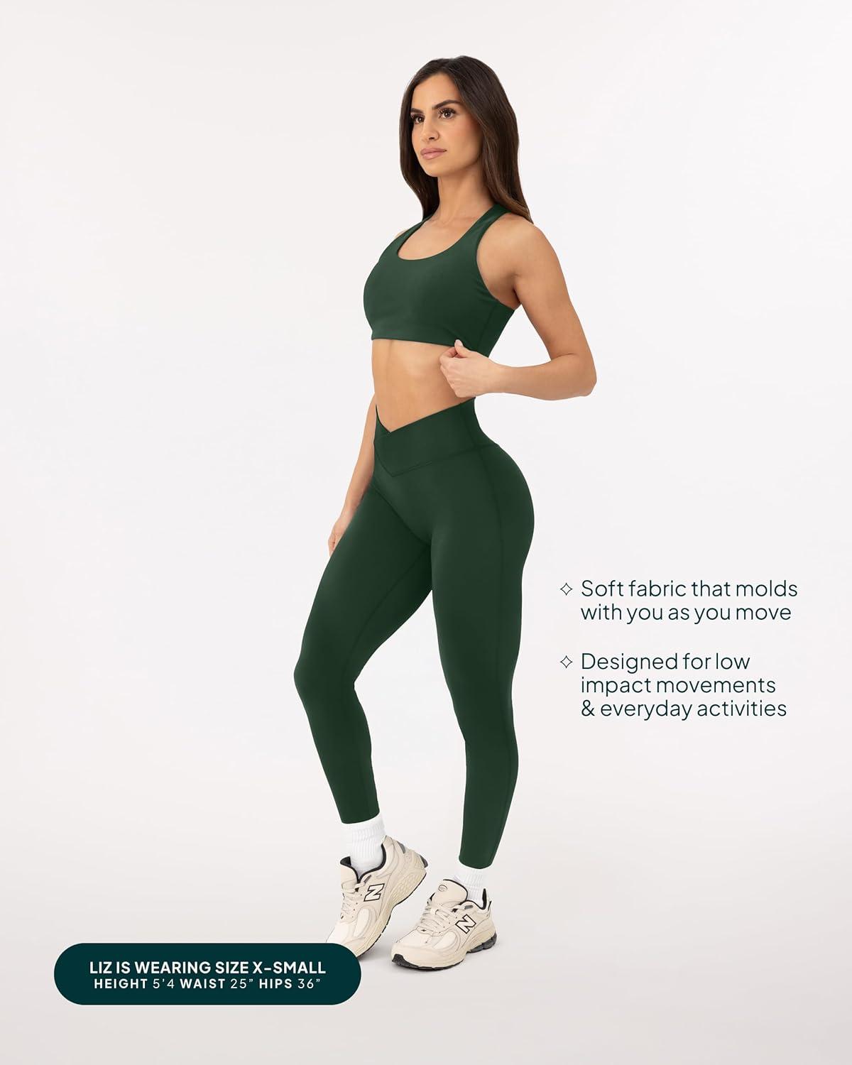 imagePAVOI ACTIVE Pilates Crossover Leggings for Women  Buttery Soft High Waisted V Cut Cross Waist Workout Yoga Pants  FlexFlowPine Green