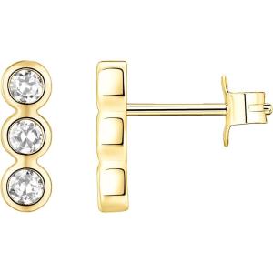 imagePAVOI 14K Gold Plated 925 Sterling Silver CZ Simulated Diamond Earrings  Dainty Geometric Shape Mini Bar Stud Earrings for WomenYellow Gold